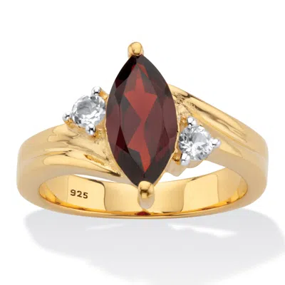Palm Beach Jewelry 2.22 Tcw Marquise Garnet Gold-plated Silver Ring In Yellow