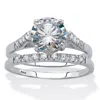 Palm Beach Jewelry 2.24 Cttw. Round Cut Cubic Zirconia Platinum-plated Silver Bridal Ring Set