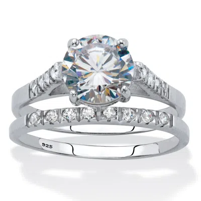 Palm Beach Jewelry 2.24 Cttw. Round Cut Cubic Zirconia Platinum-plated Silver Bridal Ring Set In White
