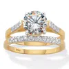 Palm Beach Jewelry 2.24 Cttw. Round-cut Cz Two-tone Gold-plated Silver 2 Piece Bridal Ring Set