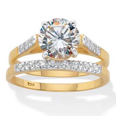 Palm Beach Jewelry 2.24 Cttw. Round-cut Cz Two-tone Gold-plated Silver 2 Piece Bridal Ring Set