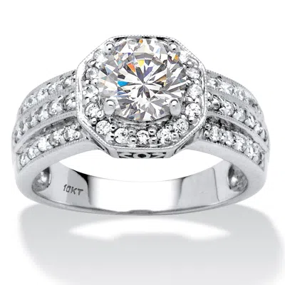 Palm Beach Jewelry 2.26 Tcw Round Cubic Zirconia Octagon Ring In 10k White Gold
