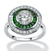 Palm Beach Jewelry 2.26 Tcw Round Cz And Emerald Halo Ring In Platinum-plated Sterling Silver In White
