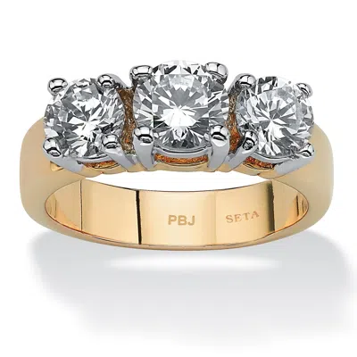 Palm Beach Jewelry 2.28 Tcw Round Cubic Zirconia Three-stone Anniversary Ring Gold-plated In White