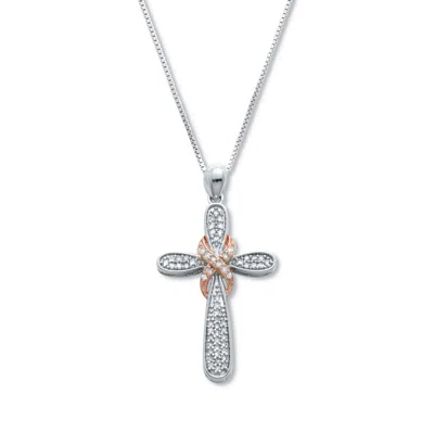 Palm Beach Jewelry .23 Tcw Diamond Platinum-plated Sterling Silver Cross Pendant 18 Inches In White