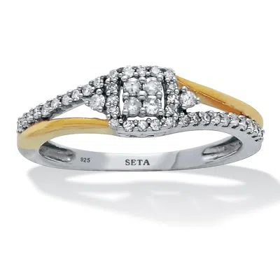 Palm Beach Jewelry .23 Tcw Diamond Tutone Sterling Silver Square Halo Ring In White