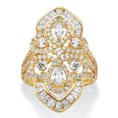 Palm Beach Jewelry 2.30 Cttw. 14k Gold-plated Sterling Silver Pear-cut Cubic Zirconia Cocktail Ring In White