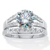 Palm Beach Jewelry 2.30 Cttw. Round-cut Cubic Zirconia Platinum Over Silver Bridal Ring Set