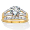 Palm Beach Jewelry 2.30 Cttw. Round-cut Cz Two Tone Gold-plated Sterling Silver Bridal Ring Set