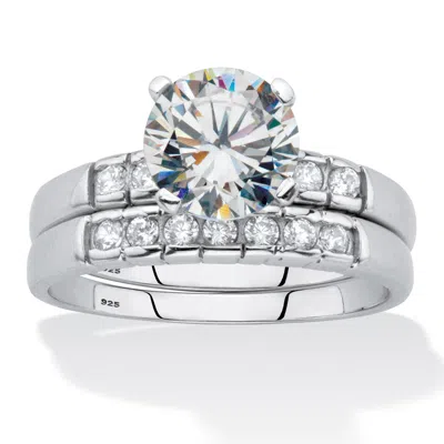 Palm Beach Jewelry 2.33 Cttw. Round Cut Cubic Zirconia Platinum Over Silver 2 Piece Bridal Ring Set