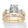 Palm Beach Jewelry 2.34 Cttw. Solid 10k Yellow Gold Round Cubic Zirconia 2-piece Wedding Ring Set In White
