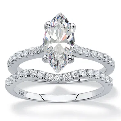 Palm Beach Jewelry 2.34 Tcw Marquise Cubic Zirconia Platinum-plated Silver 2-pc. Bridal Ring Set In White