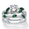 Palm Beach Jewelry 2.35 Cttw. Platinum-plated Silver Cubic Zirconia Created Emerald Bridal Ring Set In White