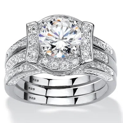 Palm Beach Jewelry 2.37 Cttw. Cubic Zirconia Platinum-plated Sterling Silver Jacket Bridal Ring Set In White