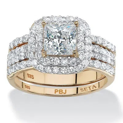 Palm Beach Jewelry 2.37 Tcw Cubic Zirconia Bridal Set In Gold-plated Sterling Silver In White