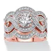 Palm Beach Jewelry 2.37 Tcw Cz Bridal Ring Set In Rose Gold-plated Sterling Silver In White