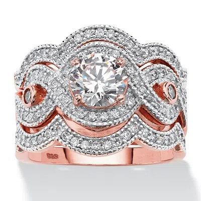 Palm Beach Jewelry 2.37 Tcw Cz Bridal Ring Set In Rose Gold-plated Sterling Silver In White