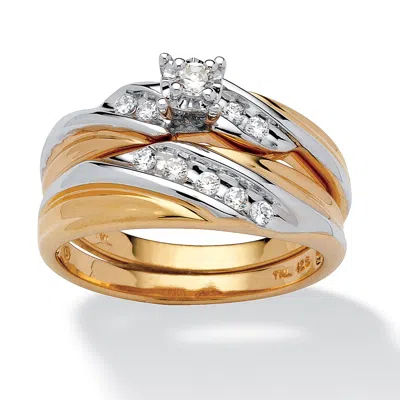 Palm Beach Jewelry .24 Tcw Cubic Zirconia Gold-plated Sterling Silver Wedding Band Set In White