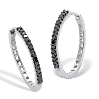 Palm Beach Jewelry .24 Tcw Sterling Silver Black Diamond Hoops Earrings (3/5 Inch)