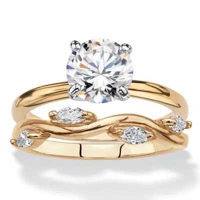 Palm Beach Jewelry 2.40 Cttw. 2-piece Yellow Gold-plated Round Cubic Zirconia Wedding Ring Set In White