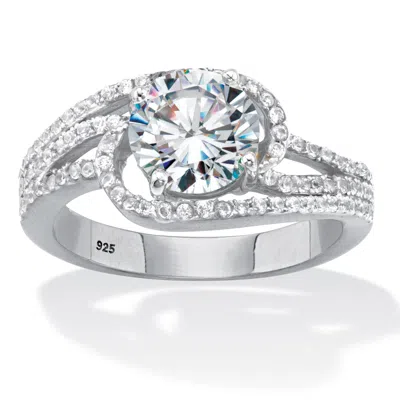Palm Beach Jewelry 2.40 Cttw. Round-cut Cubic Zirconia Platinum Over Silver Swirl Engagement Ring In White