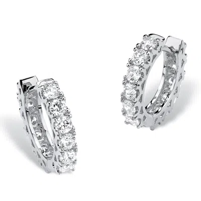 Palm Beach Jewelry 2.40 Tcw Cubic Zirconia Silvertone Hoop Earrings With Surgical Steel Posts (.5") In White