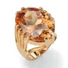 Palm Beach Jewelry 24.02 Carat Oval Cut Champagne-color Cubic Zirconia Yellow Gold-plated Ring In Yellow
