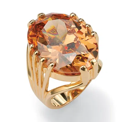 Palm Beach Jewelry 24.02 Carat Oval Cut Champagne-color Cubic Zirconia Yellow Gold-plated Ring