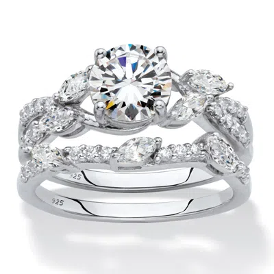 Palm Beach Jewelry 2.42 Tcw Cubic Zirconia Platinum/.925 Ring Set In White