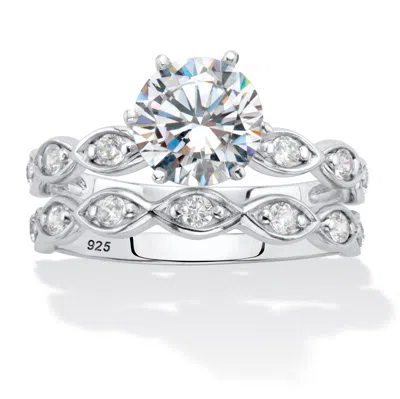 Palm Beach Jewelry 2.43 Cttw. Round Cz Platinum-plated Sterling Silver 2-piece Bridal Ring Set In White