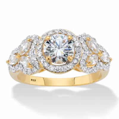 Palm Beach Jewelry 2.44 Cttw. Round Cubic Zirconia Gold-plated Sterling Silver Halo Engagement Ring In White