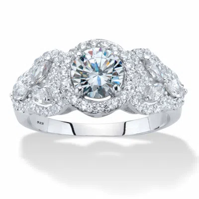 Palm Beach Jewelry 2.44 Cttw. Round Cubic Zirconia Platinum-plated Silver Halo Engagement Ring In White