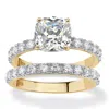 Palm Beach Jewelry 2.45 Cttw. Cushion-cut Cubic Zirconia Gold-plated Silver Bridal Ring Set