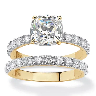 Palm Beach Jewelry 2.45 Cttw. Cushion-cut Cubic Zirconia Gold-plated Silver Bridal Ring Set In White