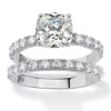 Palm Beach Jewelry 2.45 Tcw Cushion-cut Cubic Zirconia Platinum-plated Silver Bridal Ring Set In White