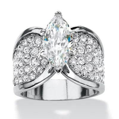 Palm Beach Jewelry 2.48 Tcw Marquise-cut Platinum-plated Pave Cubic Zirconia Engagement Ring In White