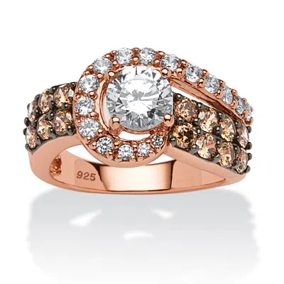 Palm Beach Jewelry 2.49 Tcw Round Cz And Brown Cz Ring In Rose Gold-plated Sterling Silver