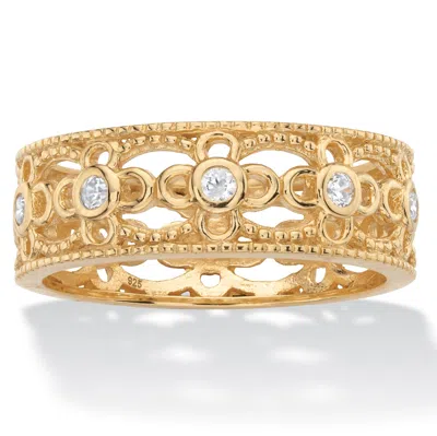 Palm Beach Jewelry .25 Cttw Round Gold-plated Sterling Silver Cubic Zirconia Filigree Ring In White