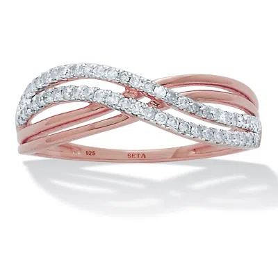 Palm Beach Jewelry .25 Tcw Diamond 14k Rose Gold Plated Sterling Silver Crossover Ring In White