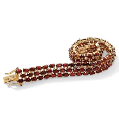 Palm Beach Jewelry 25 Tcw Oval-cut Garnet Tennis Bracelet 14k Gold-plated Sterling Silver In Red