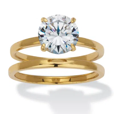 Palm Beach Jewelry 2.5 Tcw Round Cubic Zirconia Gold Ion-plated Stainless Steel Bridal Ring Set In White