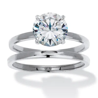 Palm Beach Jewelry 2.5 Tcw Round Cubic Zirconia Stainless Steel Bridal Ring Set In White