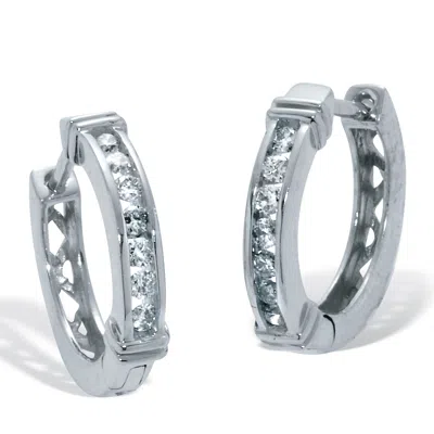Palm Beach Jewelry .25 Tcw Sterling Silver Diamond Huggie Hoops (1/2 Inch)