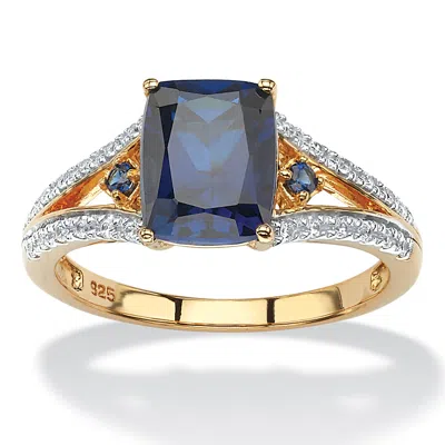 Palm Beach Jewelry 2.50 Tcw Created Blue Sapphire And Cz Ring In 18k Gold-plated Sterling Silver