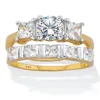 Palm Beach Jewelry 2.52 Cttw. Round And Princess-cut Cz Gold-plated Sterling Silver Bridal Ring Set