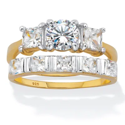 Palm Beach Jewelry 2.52 Cttw. Round And Princess-cut Cz Gold-plated Sterling Silver Bridal Ring Set In White