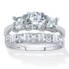 Palm Beach Jewelry 2.52 Cttw. Round And Princess Cut Cz Platinum Over Silver Bridal Ring Set