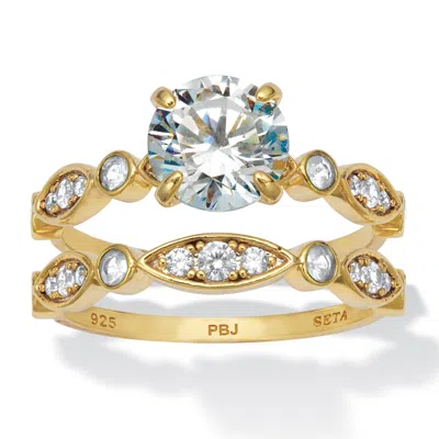 Palm Beach Jewelry 2.52 Tcw Round Cubic Zirconia 14k Gold-plated Sterling Silver Bridal Ring Set In White