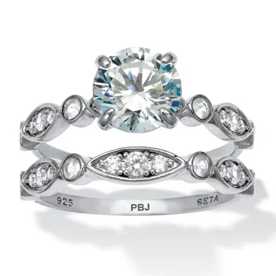 Palm Beach Jewelry 2.52 Tcw Round Cubic Zirconia Platinum-plated Sterling Silver Bridal Ring Set In White