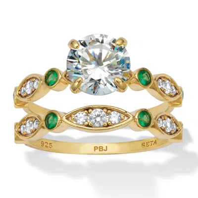 Palm Beach Jewelry 2.52 Tcw White And Green Cubic Zirconia 14k Gold-plated Silver Bridal Ring Set